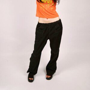 Y2K Cargo Pants (M) black pink vintage baggy mid rise sporty rave dancer 2000s